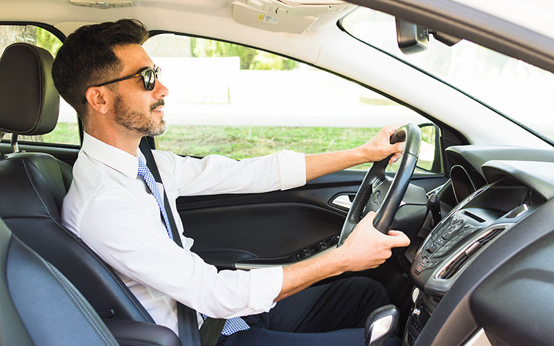 Professional driver at the wheel